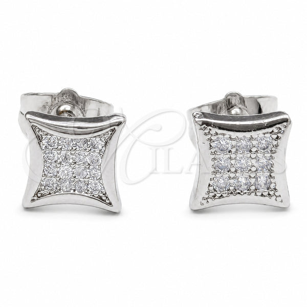 Arete Dormilona 02.344.0197 Rodio Laminado, con Micro Pave Blanca, Pulido, Rodinado