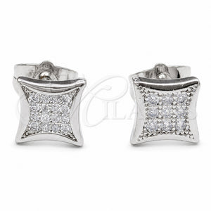 Arete Dormilona 02.344.0197 Rodio Laminado, con Micro Pave Blanca, Pulido, Rodinado