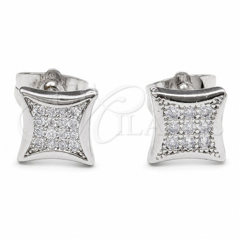 Arete Dormilona 02.344.0197 Rodio Laminado, con Micro Pave Blanca, Pulido, Rodinado