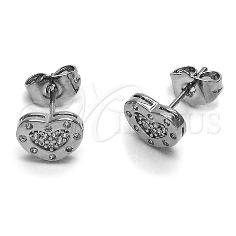Arete Dormilona 02.344.0118.2 Rodio Laminado, Diseño de Corazón, con Micro Pave Blanca y Zirconia Cubica Blanca, Pulido, Rodinado