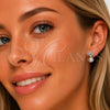 Arete Dormilona 02.344.0198 Rodio Laminado, Diseño de Trébol de Cuatro Hojas y Bola, con Zirconia Cubica Blanca y Perla Marfil, Pulido, Rodinado