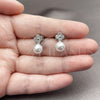Arete Dormilona 02.344.0198 Rodio Laminado, Diseño de Trébol de Cuatro Hojas y Bola, con Zirconia Cubica Blanca y Perla Marfil, Pulido, Rodinado