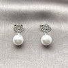 Arete Dormilona 02.344.0198 Rodio Laminado, Diseño de Trébol de Cuatro Hojas y Bola, con Zirconia Cubica Blanca y Perla Marfil, Pulido, Rodinado