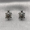 Arete Dormilona 02.344.0204 Rodio Laminado, Diseño de Tortuga, con Micro Pave Blanca y Negro, Pulido, Rodinado