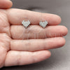 Arete Dormilona 02.344.0207 Rodio Laminado, Diseño de Corazón, con Zirconia Cubica Blanca, Pulido, Rodinado