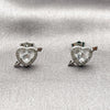Arete Dormilona 02.344.0208 Rodio Laminado, Diseño de Corazón y Flecha, con Zirconia Cubica Blanca y Micro Pave Blanca, Pulido, Rodinado