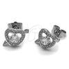 Arete Dormilona 02.344.0208 Rodio Laminado, Diseño de Corazón y Flecha, con Zirconia Cubica Blanca y Micro Pave Blanca, Pulido, Rodinado