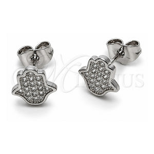 Arete Dormilona 02.344.0213 Oro Laminado Blanco, Diseño de Judaica y Mano de Dios, con Micro Pave Blanca, Pulido, Rodinado