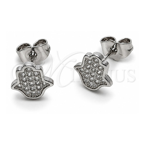 Arete Dormilona 02.344.0213 Oro Laminado Blanco, Diseño de Judaica y Mano de Dios, con Micro Pave Blanca, Pulido, Rodinado