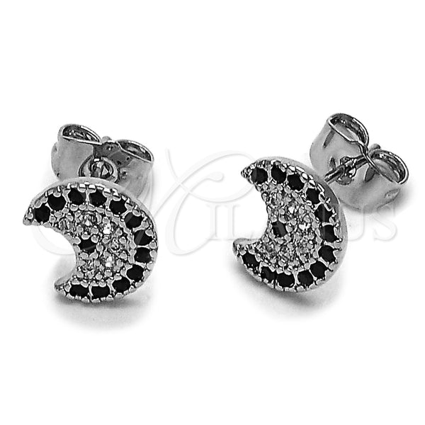 Arete Dormilona 02.344.0214 Rodio Laminado, con Zirconia Cubica Negro y Blanca, Pulido, Rodinado