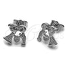 Arete Dormilona 02.344.0215 Rodio Laminado, Diseño de Amor y Niñita Pequeña, con Micro Pave Blanca, Pulido, Rodinado