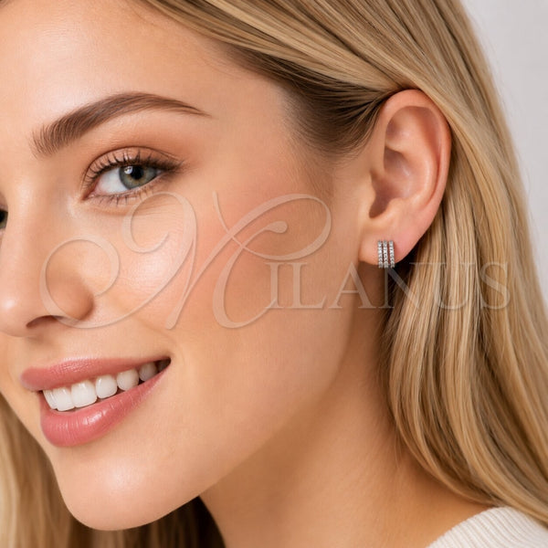 Arete Dormilona 02.344.0216 Rodio Laminado, con Micro Pave Blanca, Pulido, Rodinado
