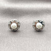 Arete Dormilona 02.344.0219 Rodio Laminado, Diseño de Estrella, con Perla Marfil y Micro Pave Blanca, Pulido, Rodinado