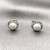 Arete Dormilona 02.344.0220 Rodio Laminado, Diseño de Flor, con Perla Marfil y Micro Pave Blanca, Pulido, Rodinado