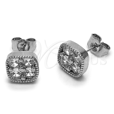 Arete Dormilona 02.344.0223 Rodio Laminado, Diseño de Trébol de Cuatro Hojas, con Zirconia Cubica Blanca, Pulido, Rodinado