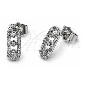 Arete Dormilona 02.344.0226 Oro Laminado Blanco, Diseño de Paperclip, con Zirconia Cubica Blanca y Micro Pave Blanca, Pulido, Rodinado