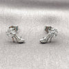 Arete Dormilona 02.344.0228 Rodio Laminado, Diseño de Zapato y Flor, con Zirconia Cubica Blanca y Micro Pave Blanca, Pulido, Rodinado