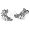 Arete Dormilona 02.344.0228 Rodio Laminado, Diseño de Zapato y Flor, con Zirconia Cubica Blanca y Micro Pave Blanca, Pulido, Rodinado
