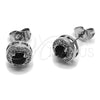 Arete Dormilona 02.344.0230.2 Rodio Laminado, Diseño de Cluster, con Zirconia Cubica Negro y Micro Pave Blanca, Pulido, Rodinado