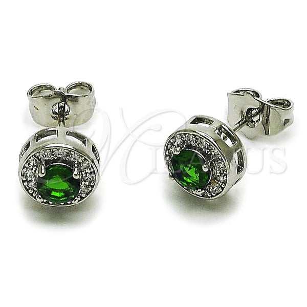 Arete Dormilona 02.344.0230.4 Rodio Laminado, Diseño de Cluster, con Zirconia Cubica Verde y Micro Pave Blanca, Pulido, Rodinado