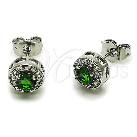 Arete Dormilona 02.344.0230.4 Rodio Laminado, Diseño de Cluster, con Zirconia Cubica Verde y Micro Pave Blanca, Pulido, Rodinado