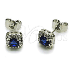 Arete Dormilona 02.344.0101.6 Rodio Laminado, Diseño de Cluster, con Zirconia Cubica Zafiro Azul y Micro Pave Blanca, Pulido, Rodinado