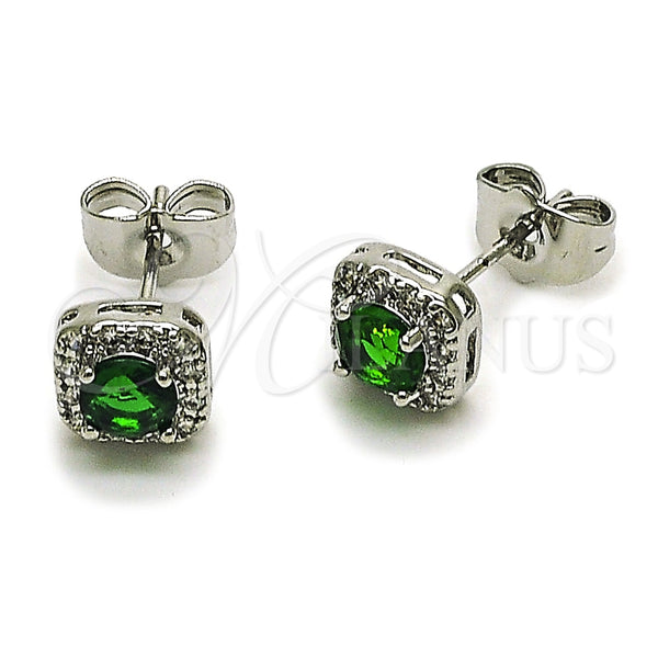 Arete Dormilona 02.344.0101.8 Rodio Laminado, Diseño de Cluster, con Zirconia Cubica Verde y Micro Pave Blanca, Pulido, Rodinado