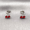 Arete Dormilona 02.344.0232 Rodio Laminado, Diseño de Cereza, con Zirconia Cubica Granate y Micro Pave Blanca, Pulido, Rodinado
