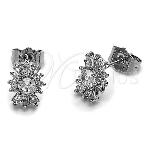 Arete Dormilona 02.344.0233 Rodio Laminado, Diseño de Baguette, con Zirconia Cubica Blanca, Pulido, Rodinado
