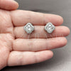 Arete Dormilona 02.283.0151.1 Rodio Laminado, Diseño de Trébol de Cuatro Hojas, con Zirconia Cubica Blanca y Micro Pave Blanca, Pulido, Rodinado
