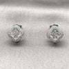 Arete Dormilona 02.283.0151.1 Rodio Laminado, Diseño de Trébol de Cuatro Hojas, con Zirconia Cubica Blanca y Micro Pave Blanca, Pulido, Rodinado