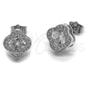 Arete Dormilona 02.283.0151.1 Rodio Laminado, Diseño de Trébol de Cuatro Hojas, con Zirconia Cubica Blanca y Micro Pave Blanca, Pulido, Rodinado