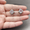 Arete Dormilona 02.283.0151.2 Rodio Laminado, Diseño de Trébol de Cuatro Hojas, con Zirconia Cubica Rosado y Micro Pave Blanca, Pulido, Rodinado