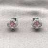 Arete Dormilona 02.283.0151.2 Rodio Laminado, Diseño de Trébol de Cuatro Hojas, con Zirconia Cubica Rosado y Micro Pave Blanca, Pulido, Rodinado