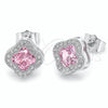 Arete Dormilona 02.283.0151.2 Rodio Laminado, Diseño de Trébol de Cuatro Hojas, con Zirconia Cubica Rosado y Micro Pave Blanca, Pulido, Rodinado