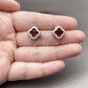 Arete Dormilona 02.283.0151.3 Rodio Laminado, Diseño de Trébol de Cuatro Hojas, con Zirconia Cubica Granate y Micro Pave Blanca, Pulido, Rodinado