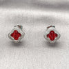 Arete Dormilona 02.283.0151.3 Rodio Laminado, Diseño de Trébol de Cuatro Hojas, con Zirconia Cubica Granate y Micro Pave Blanca, Pulido, Rodinado