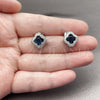Arete Dormilona 02.283.0151.4 Rodio Laminado, Diseño de Trébol de Cuatro Hojas, con Zirconia Cubica Zafiro Azul y Micro Pave Blanca, Pulido, Rodinado