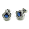 Arete Dormilona 02.283.0151.4 Rodio Laminado, Diseño de Trébol de Cuatro Hojas, con Zirconia Cubica Zafiro Azul y Micro Pave Blanca, Pulido, Rodinado