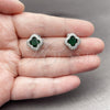 Arete Dormilona 02.283.0151.5 Rodio Laminado, Diseño de Trébol de Cuatro Hojas, con Zirconia Cubica Verde y Micro Pave Blanca, Pulido, Rodinado