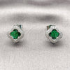 Arete Dormilona 02.283.0151.5 Rodio Laminado, Diseño de Trébol de Cuatro Hojas, con Zirconia Cubica Verde y Micro Pave Blanca, Pulido, Rodinado