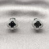 Arete Dormilona 02.283.0151.6 Rodio Laminado, Diseño de Trébol de Cuatro Hojas, con Zirconia Cubica Negro y Micro Pave Blanca, Pulido, Rodinado