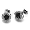 Arete Dormilona 02.283.0151.6 Rodio Laminado, Diseño de Trébol de Cuatro Hojas, con Zirconia Cubica Negro y Micro Pave Blanca, Pulido, Rodinado