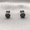 Arete Dormilona 02.344.0159.5 Rodio Laminado, Diseño de Flor, con Zirconia Cubica Negro, Pulido, Rodinado