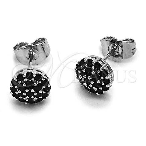 Arete Dormilona 02.344.0159.5 Rodio Laminado, Diseño de Flor, con Zirconia Cubica Negro, Pulido, Rodinado
