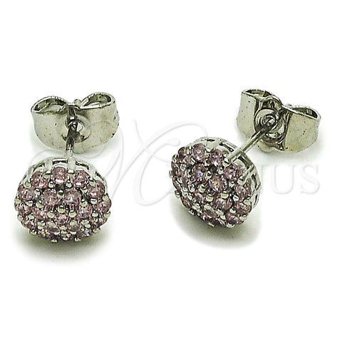 Arete Dormilona 02.344.0159.7 Rodio Laminado, Diseño de Flor, con Zirconia Cubica Rosado, Pulido, Rodinado