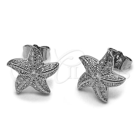 Arete Dormilona 02.344.0099.1 Rodio Laminado, Diseño de Estrella, con Micro Pave Blanca y Zirconia Cubica Blanca, Pulido, Rodinado