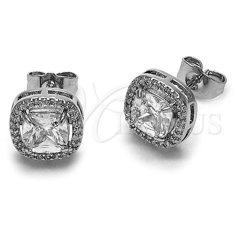 Arete Dormilona 02.344.0237 Rodio Laminado, Diseño de Cluster, con Zirconia Cubica Blanca y Micro Pave Blanca, Pulido, Rodinado
