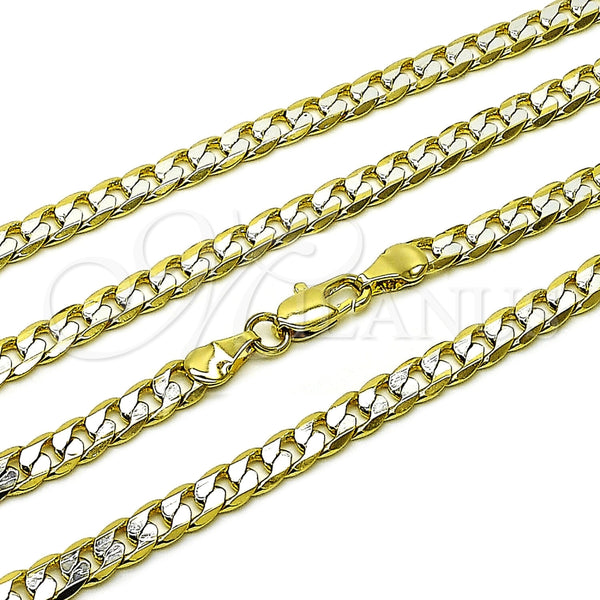 Gargantilla Basica 5.222.004.1.22 Oro Laminado, Diseño de Cubana, Pulido, Dos Tonos (Calibre 140, Grosor 05 MM, 22 Pulgadas de Largo)