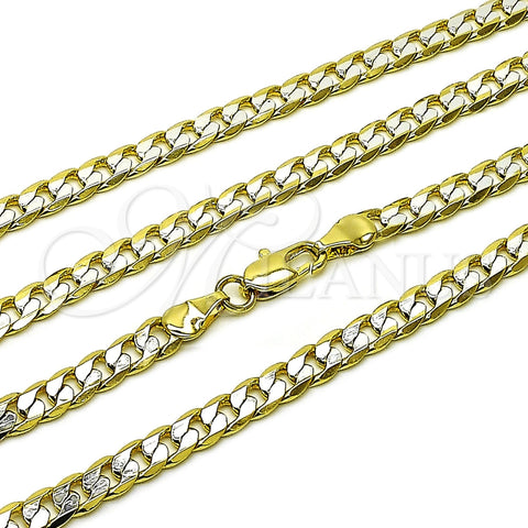 Gargantilla Basica 5.222.004.1.22 Oro Laminado, Diseño de Cubana, Pulido, Dos Tonos (Calibre 140, Grosor 05 MM, 22 Pulgadas de Largo)